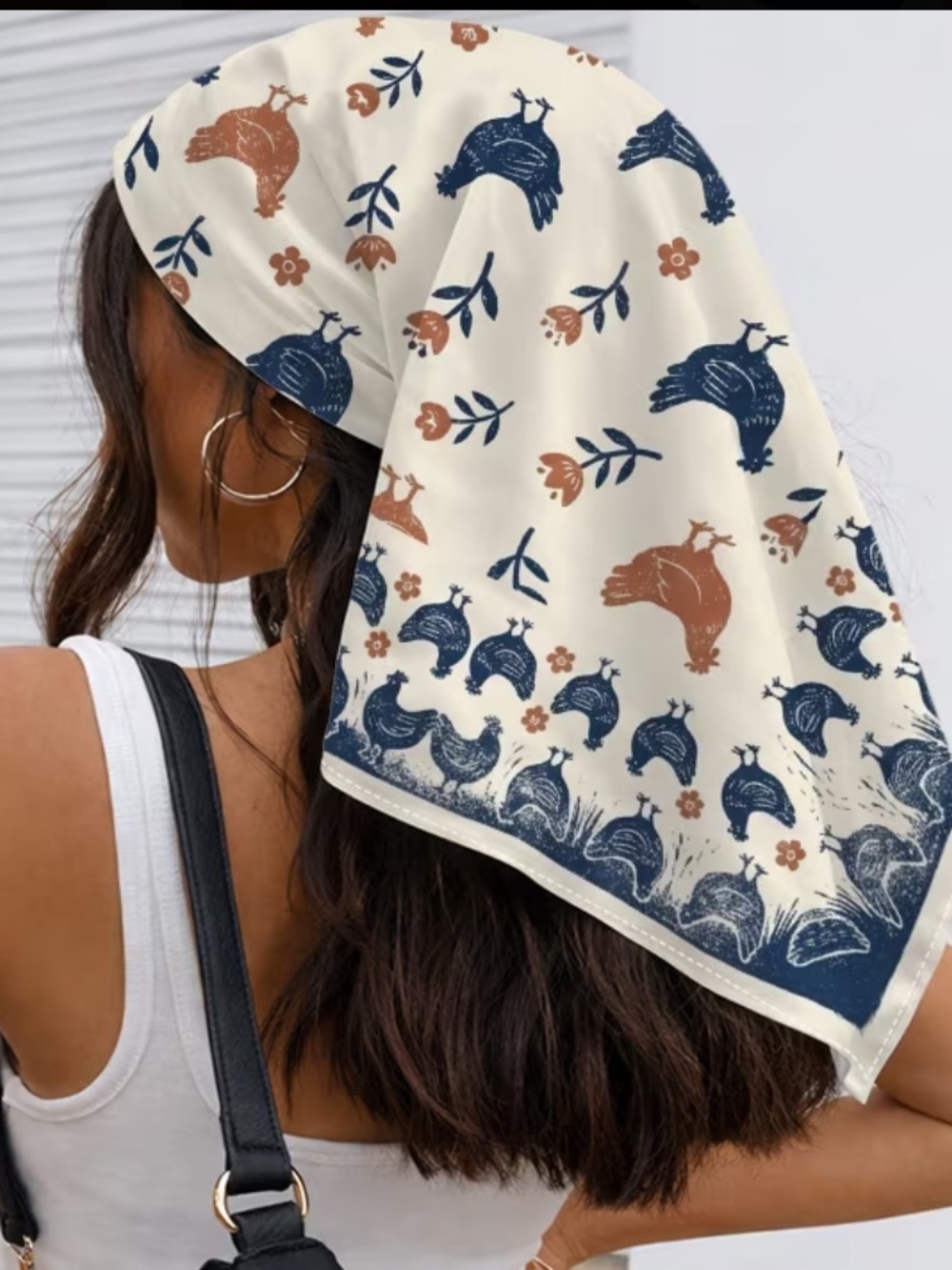 Cream Floral & Navy Chicken Silk-Feel Headscarf